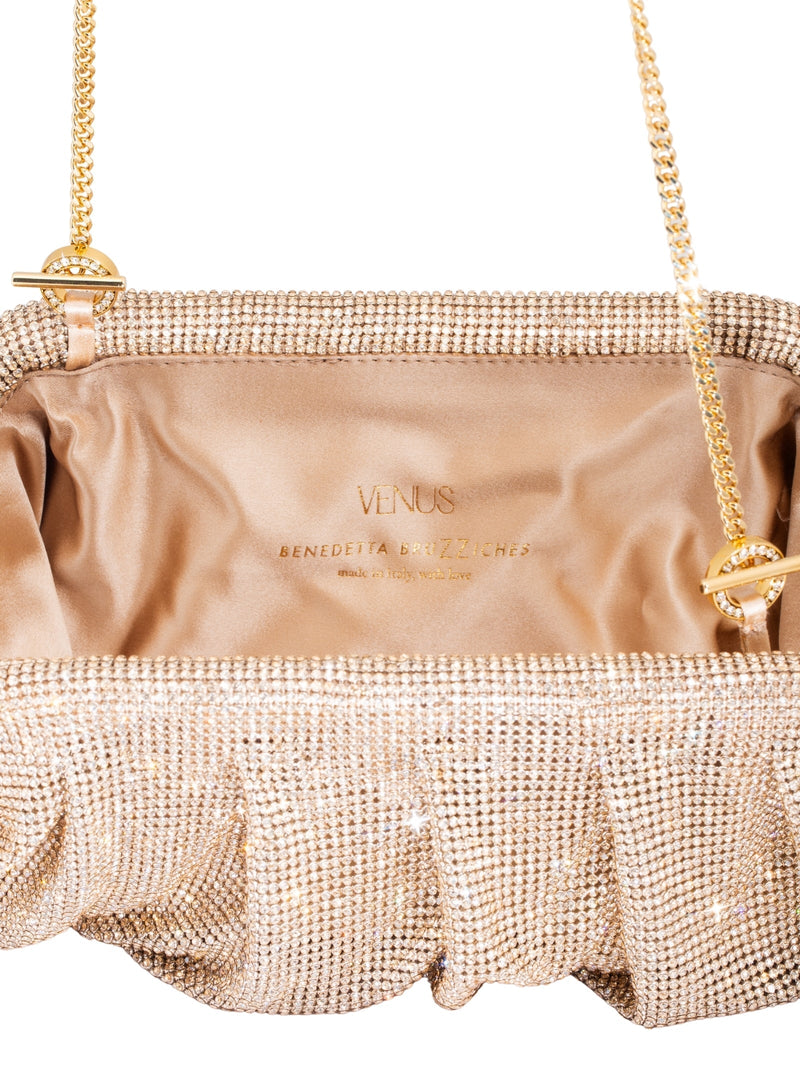 Benedetta Bruzziches Crystal-Embellished Mesh Clutch — Gold Aluminium Mesh; Crystals