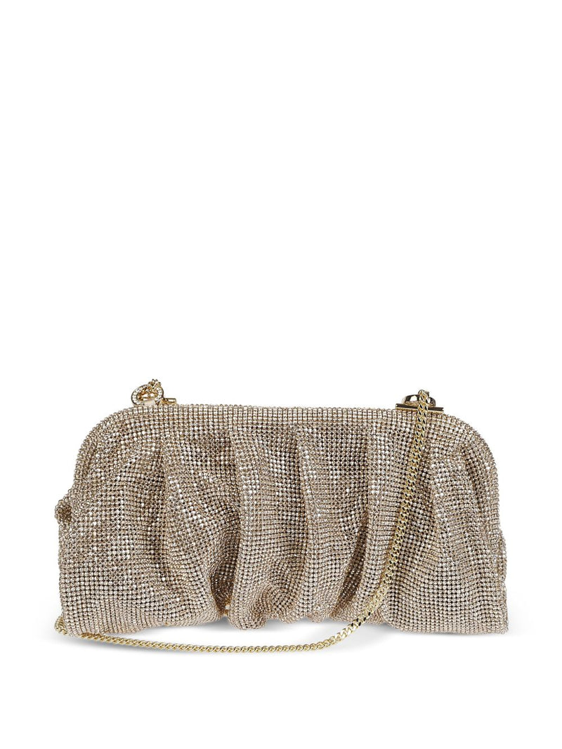 Benedetta Bruzziches Crystal-Studded Aluminum Mesh Clutch — Gold
