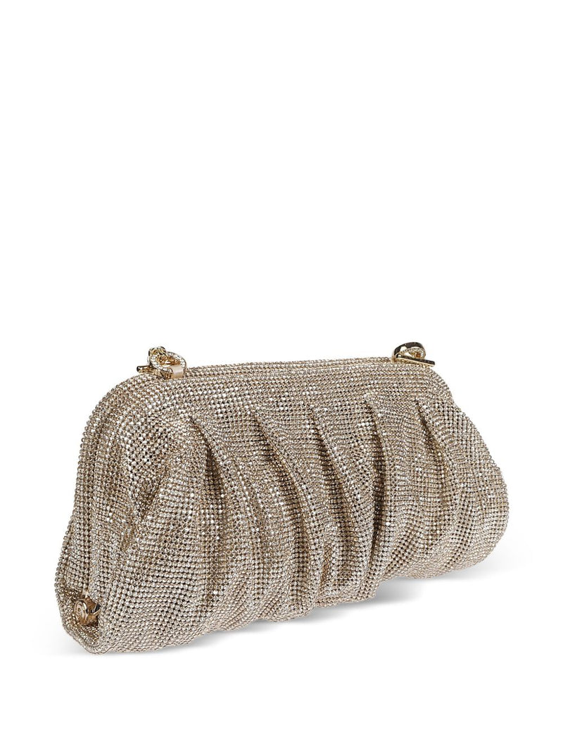 Benedetta Bruzziches Crystal-Studded Aluminum Mesh Clutch — Gold