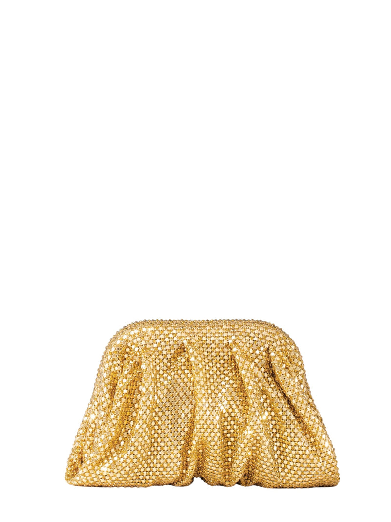 Benedetta Bruzziches Crystal-Embellished Mesh Clutch — Gold