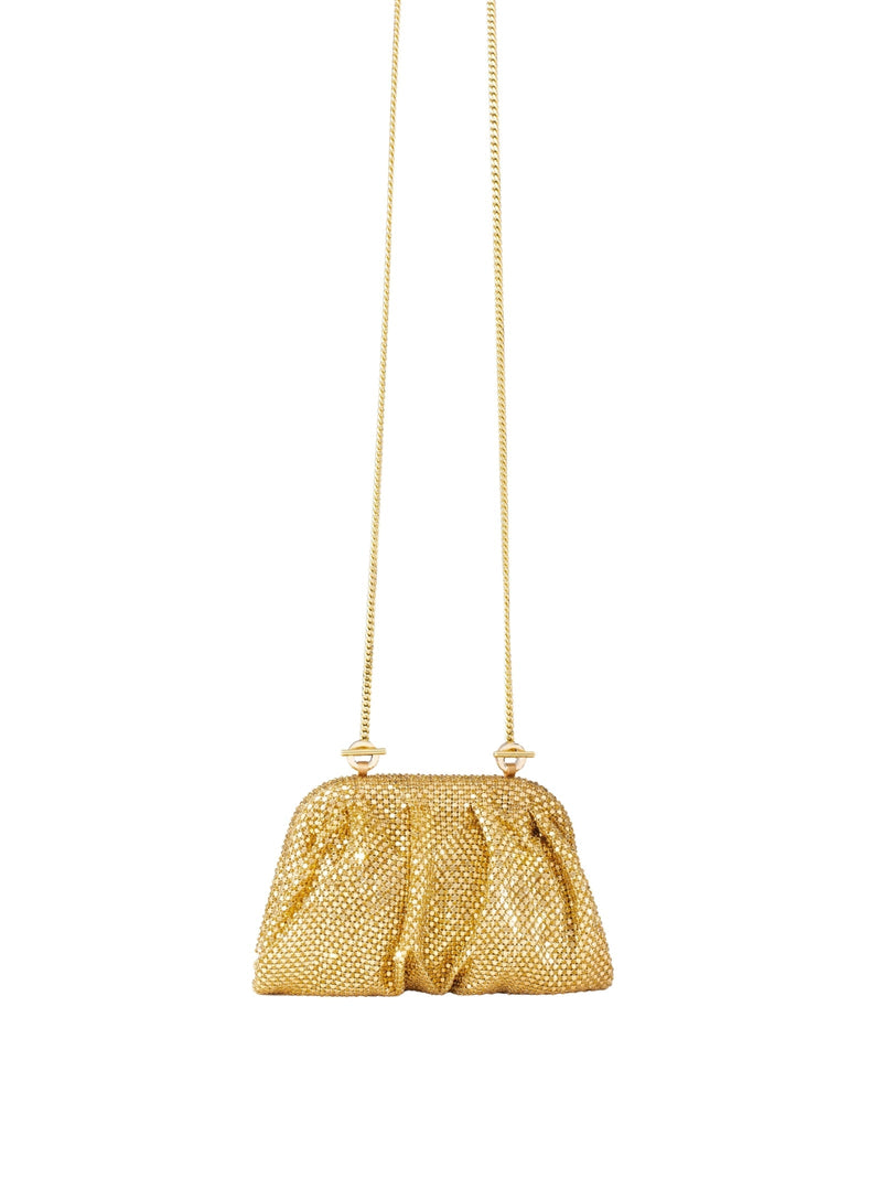 Benedetta Bruzziches Crystal-Embellished Mesh Clutch — Gold