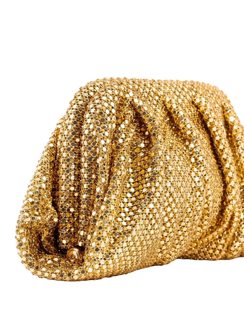 Benedetta Bruzziches Crystal-Embellished Mesh Clutch — Gold