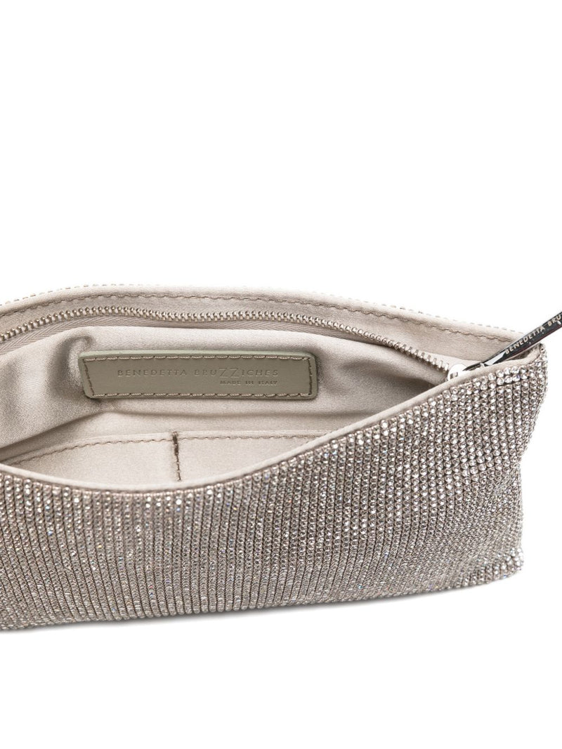 Benedetta Bruzziches Crystal-Embellished Brass Mesh Clutch — Silver