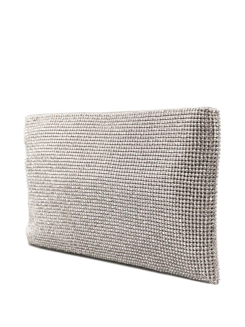 Benedetta Bruzziches Crystal-Embellished Brass Mesh Clutch — Silver