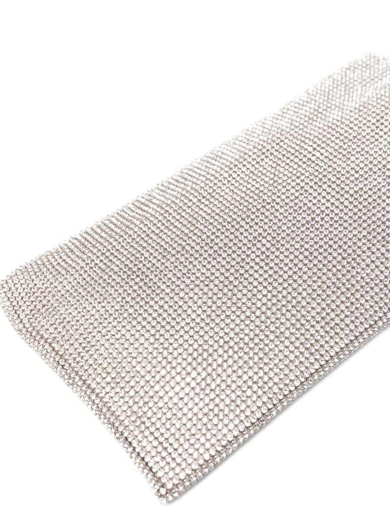 Benedetta Bruzziches Crystal-Embellished Brass Mesh Clutch — Silver