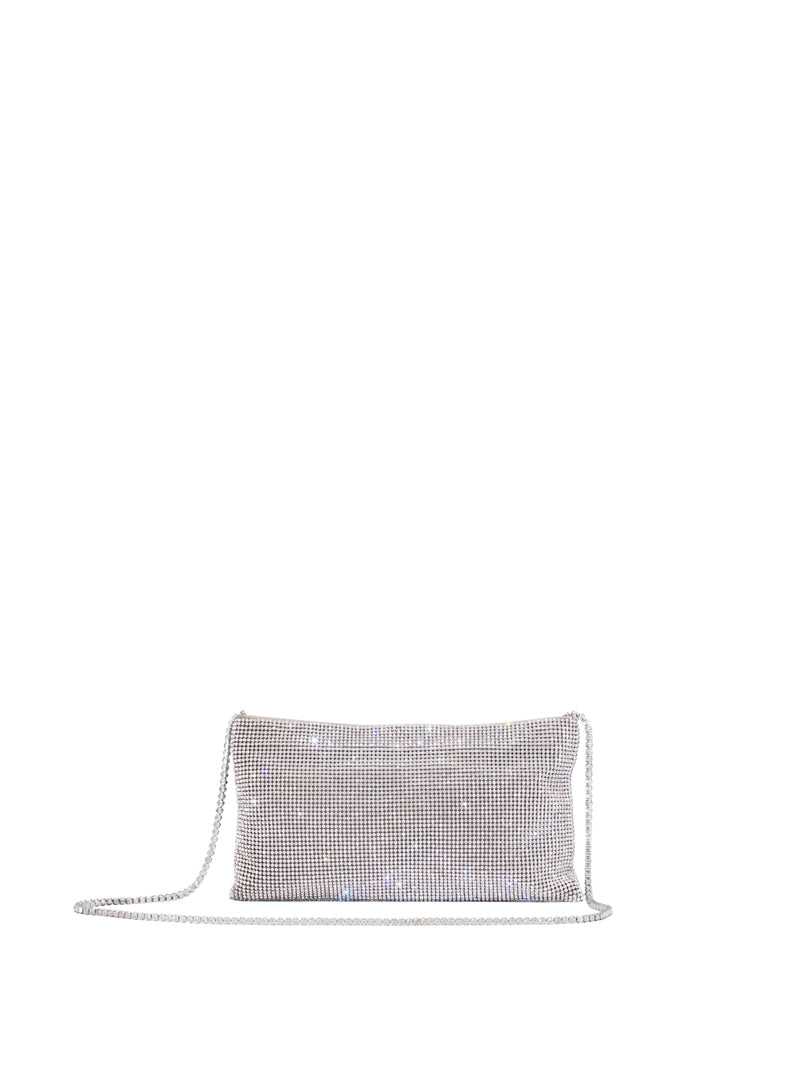 Benedetta Bruzziches Crystal-Embellished Brass Mesh Clutch — Silver