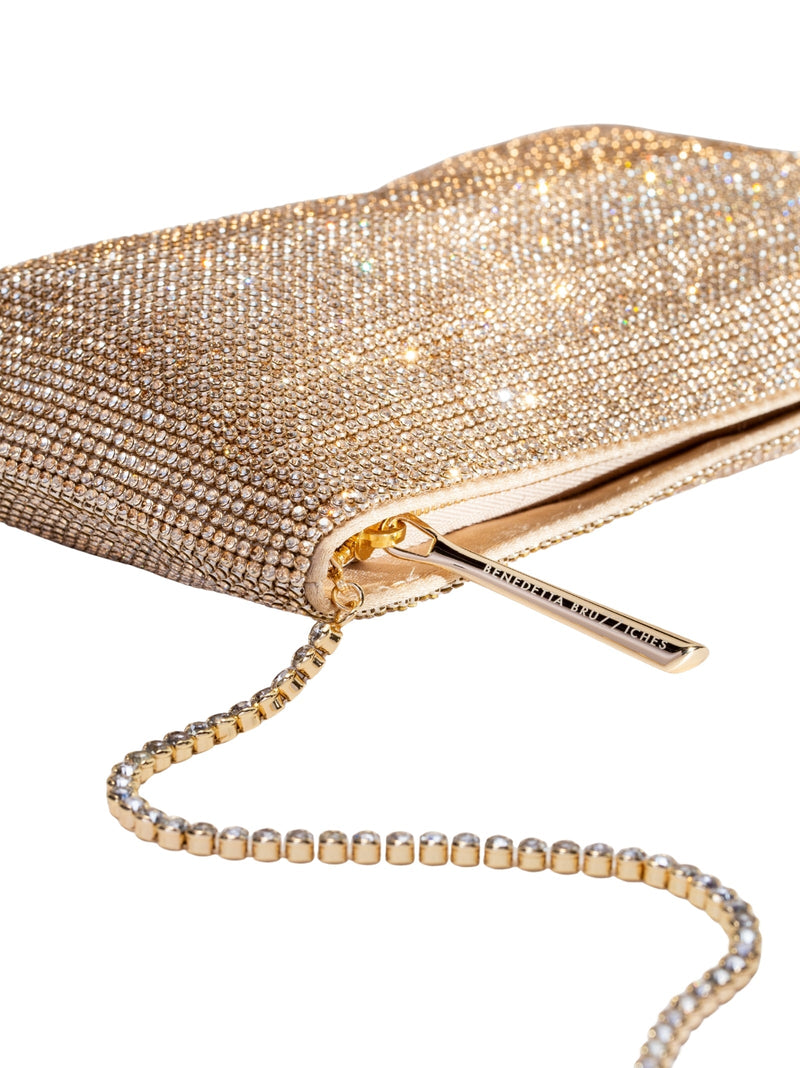 Benedetta Bruzziches Crystal-Embellished Aluminium Mesh Clutch — Gold