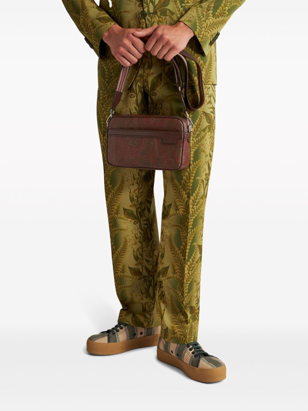 Etro Paisley Jacquard Cotton & Calfskin Shoulder Bag — Brown