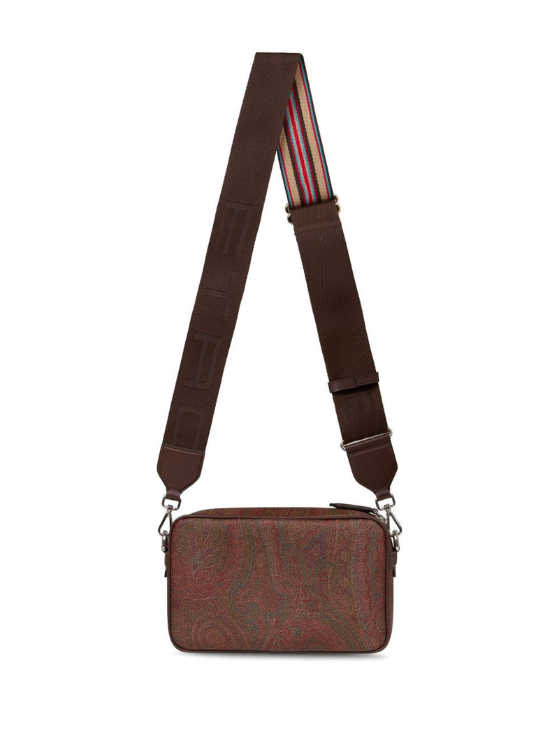 Etro Paisley Jacquard Cotton & Calfskin Shoulder Bag — Brown