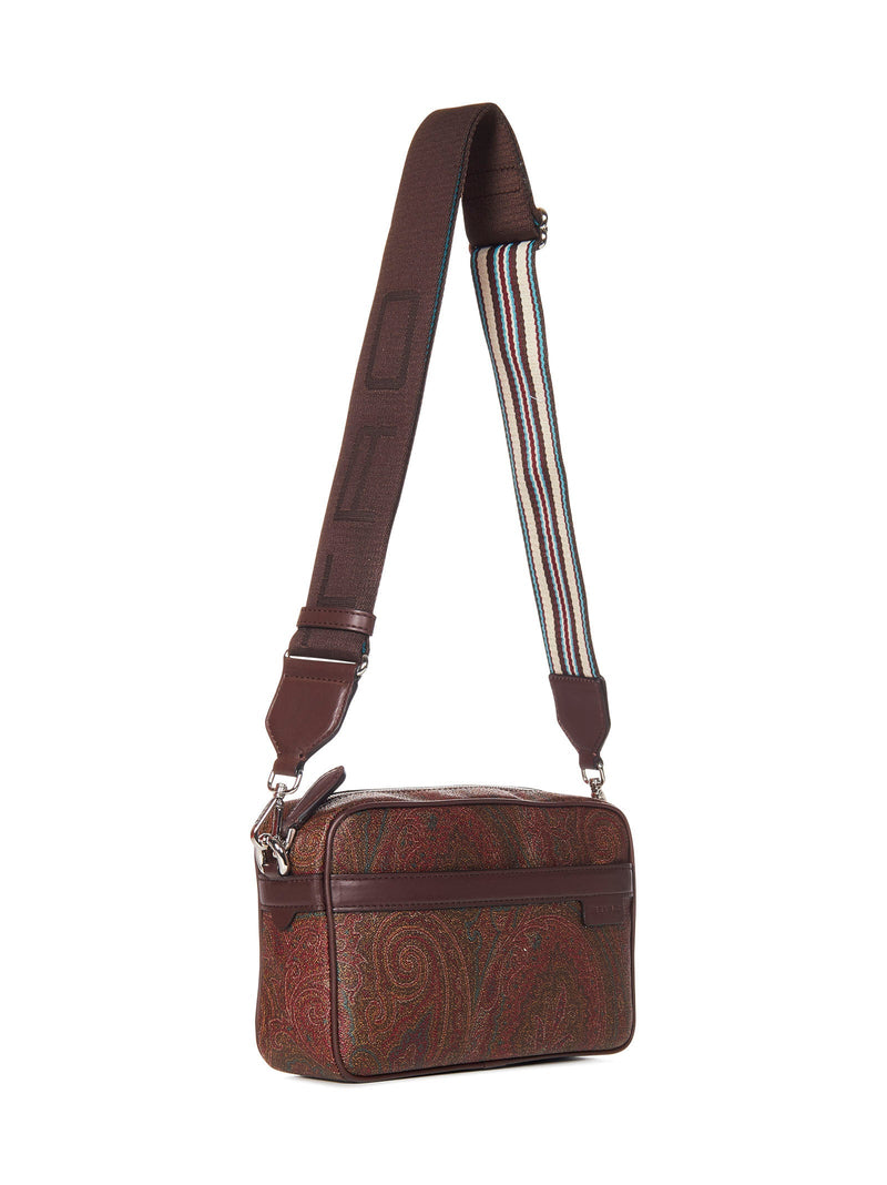 Etro Paisley Jacquard Cotton & Calfskin Shoulder Bag — Brown