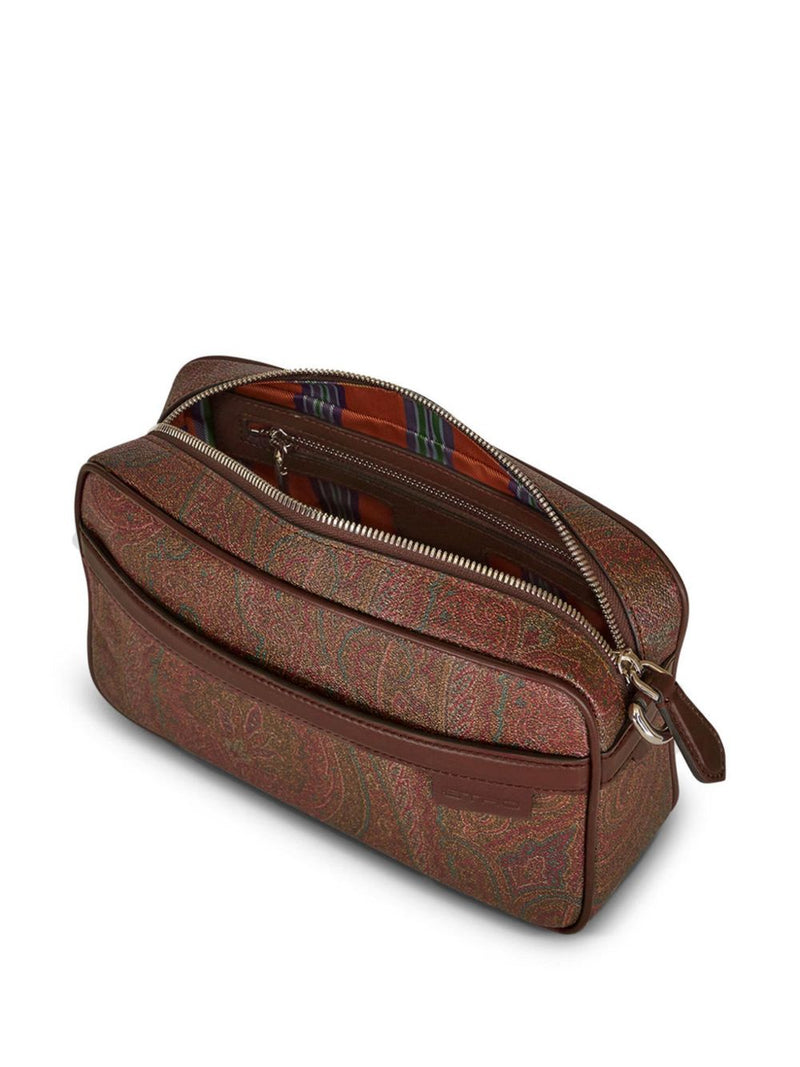 Etro Paisley Jacquard Cotton & Calfskin Shoulder Bag — Brown