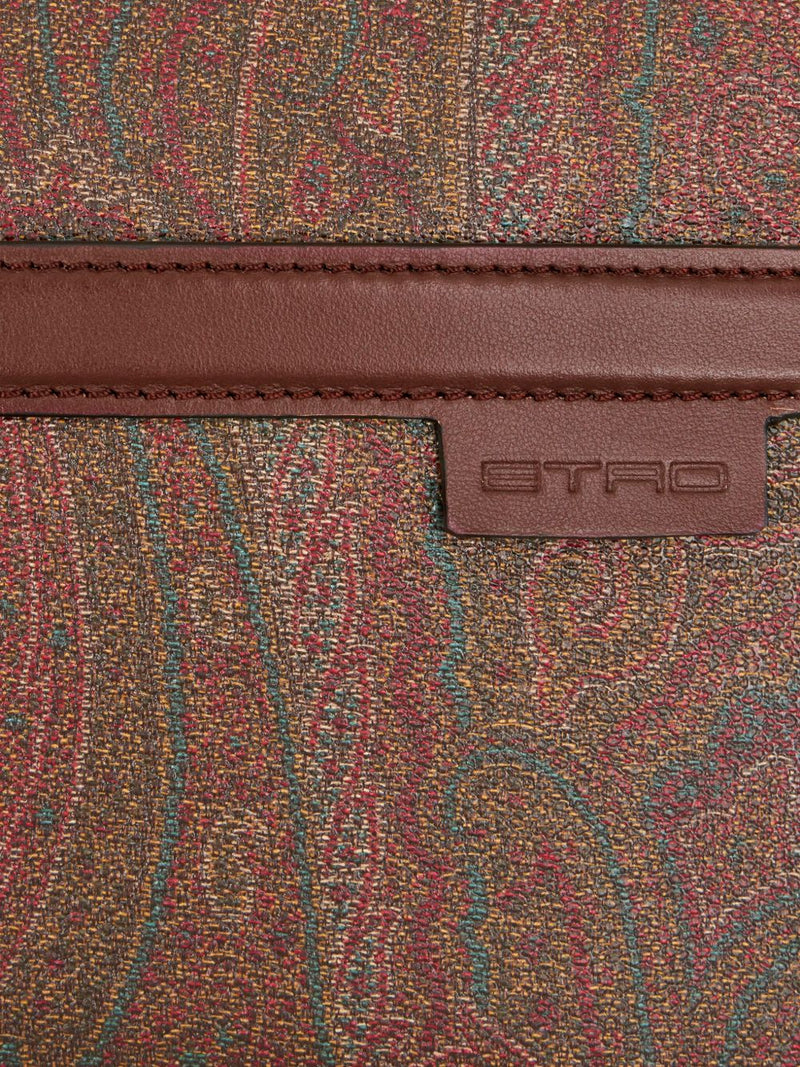 Etro Paisley Jacquard Cotton & Calfskin Shoulder Bag — Brown