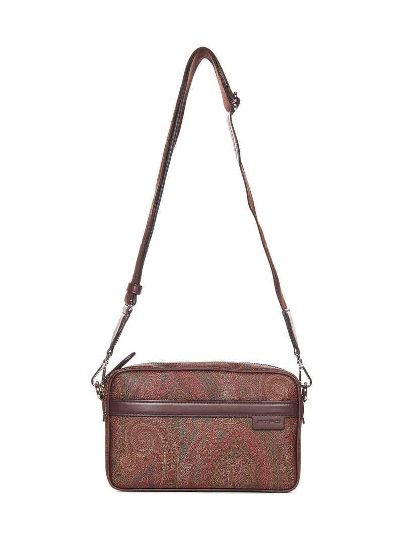 Etro Paisley Jacquard Cotton & Calfskin Shoulder Bag — Brown