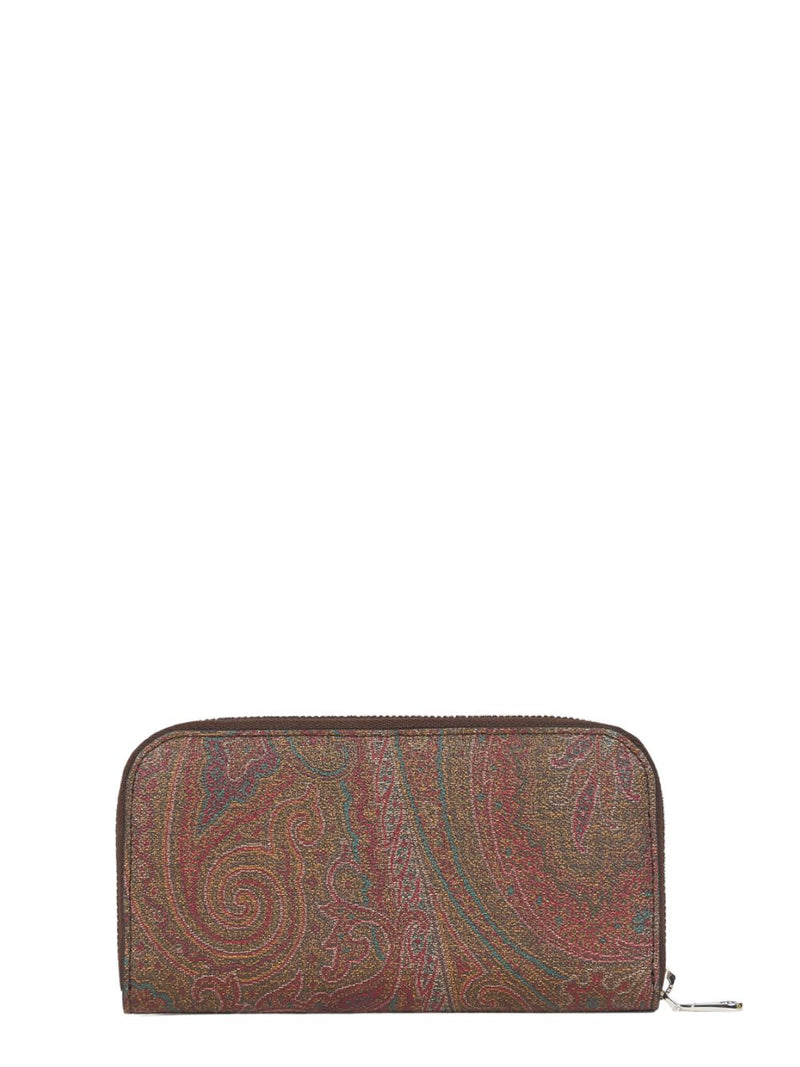 Etro Paisley-Printed Coated Textile Wallet — Brown Cotton & Cardholders