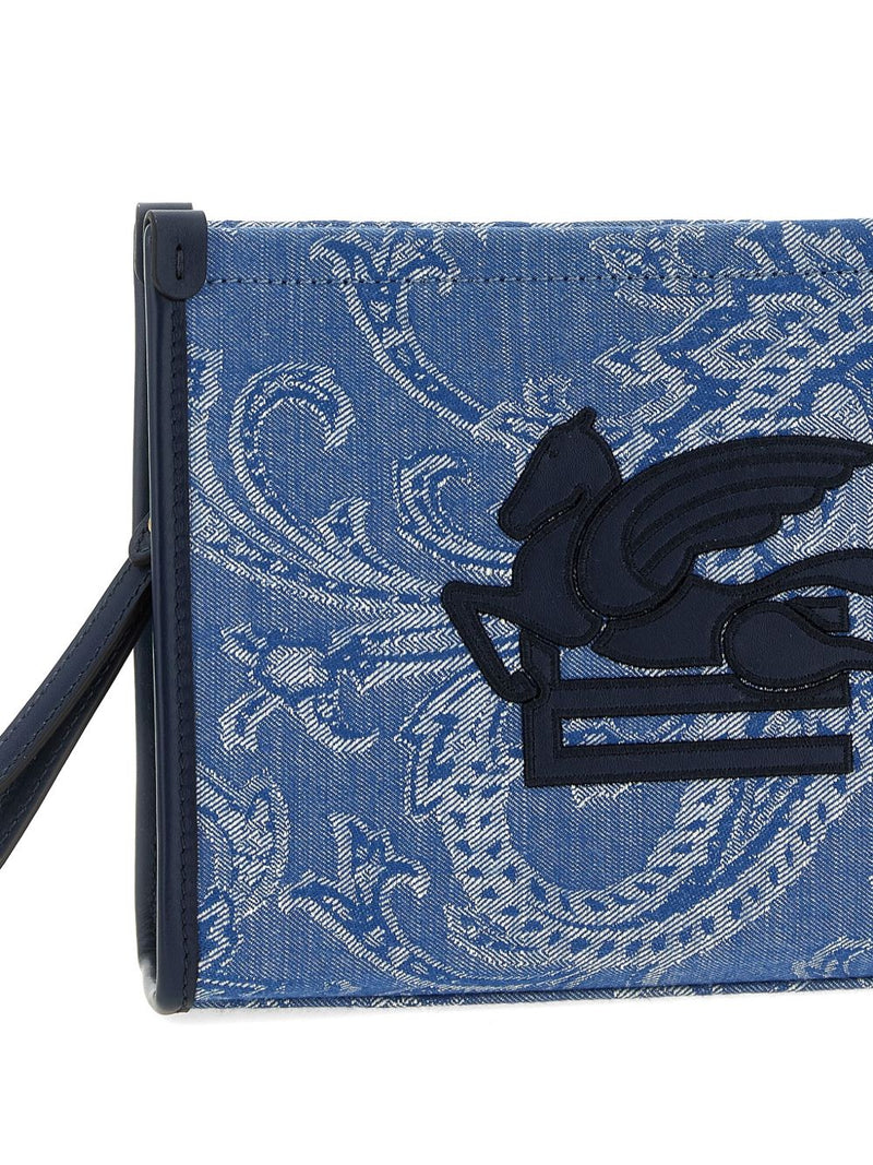 Etro Jacquard Paisley Clutch — Blue Cotton