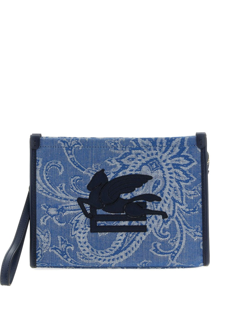 Etro Jacquard Paisley Clutch — Blue Cotton