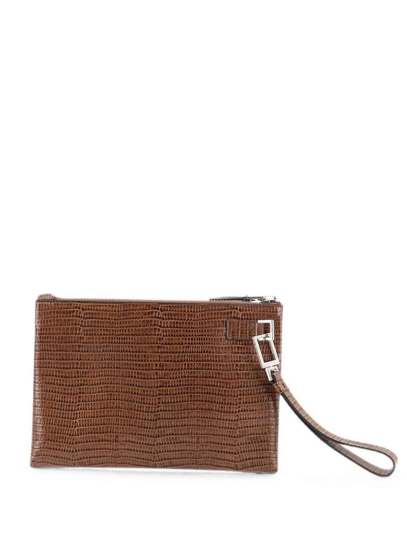 Tom Ford Lizard-Embossed Calfskin Clutch — Beige Leather