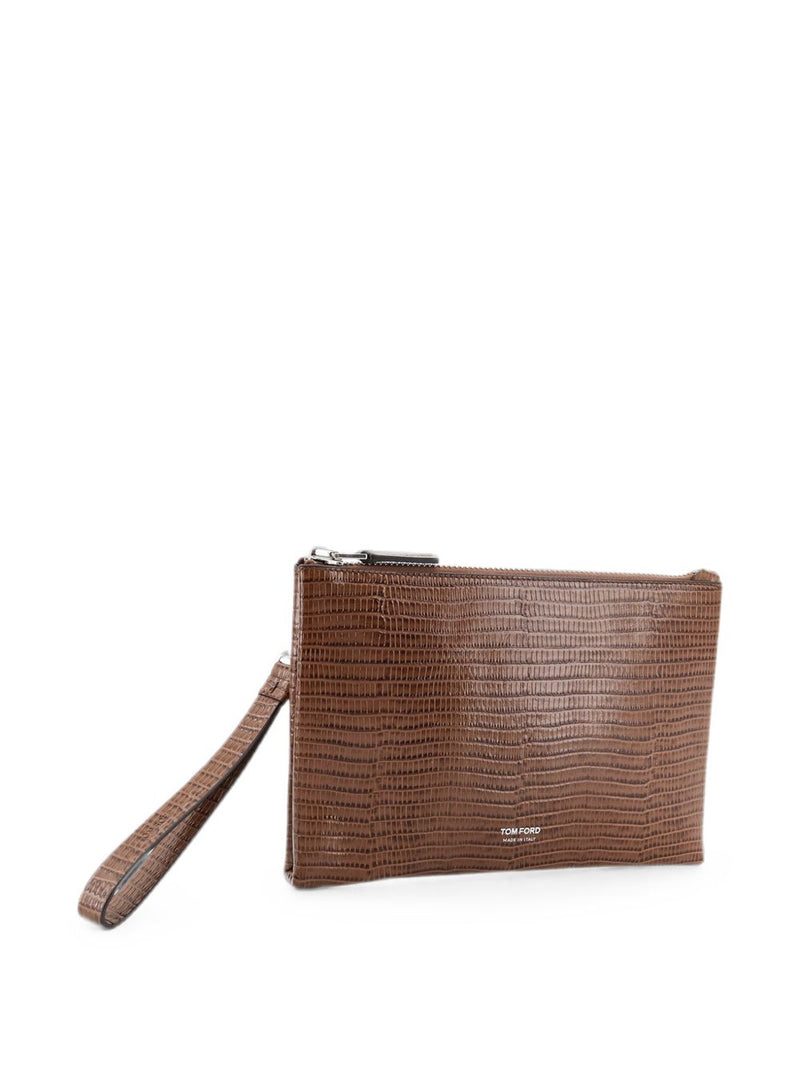 Tom Ford Lizard-Embossed Calfskin Clutch — Beige Leather