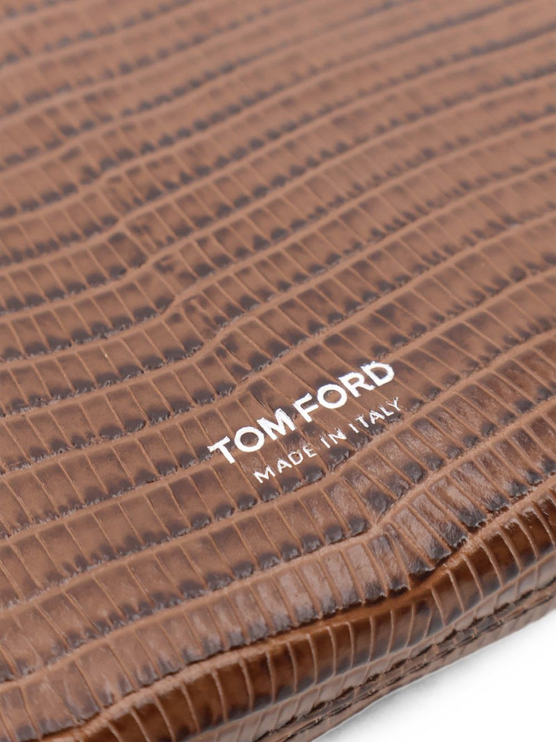 Tom Ford Lizard-Embossed Calfskin Clutch — Beige Leather