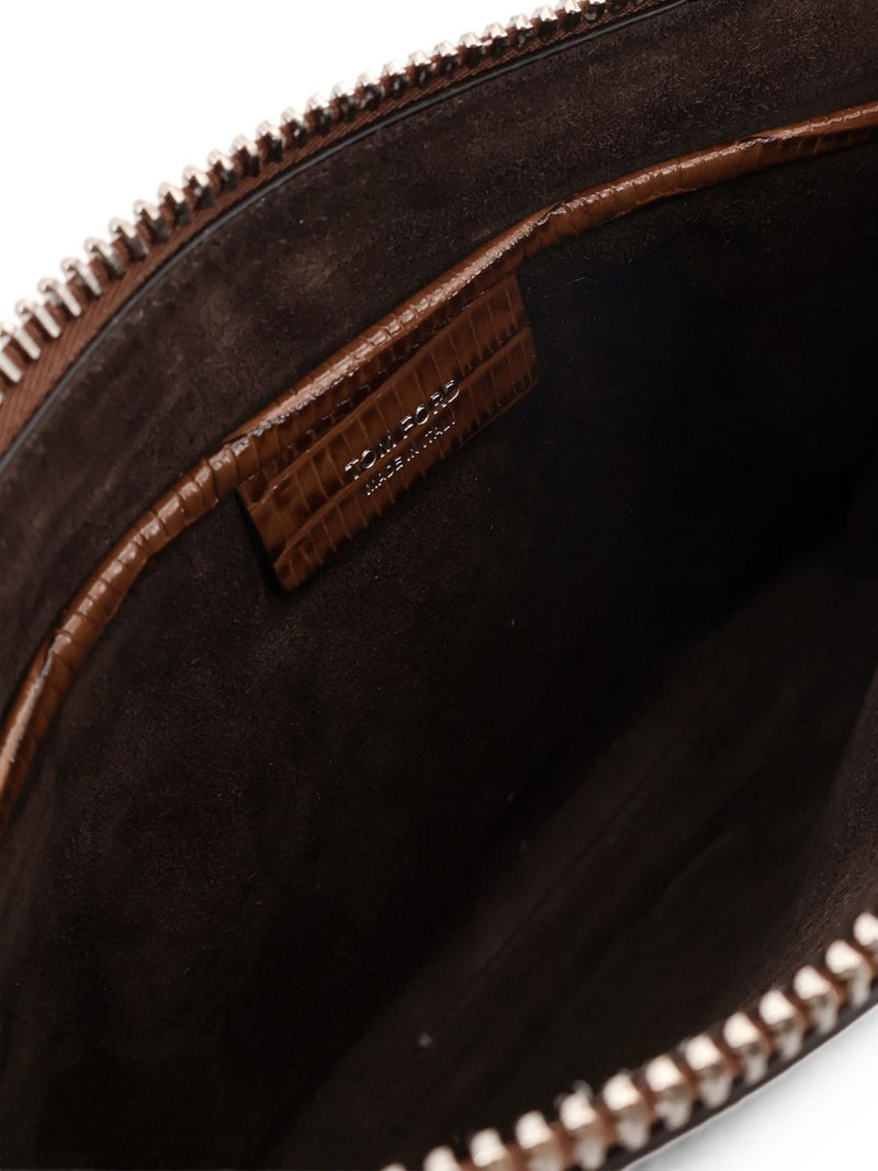 Tom Ford Lizard-Embossed Calfskin Clutch — Beige Leather