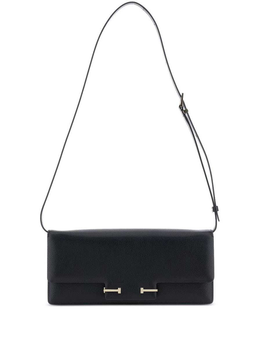 Tom Ford Foldover Goat Leather Shoulder Bag — Black