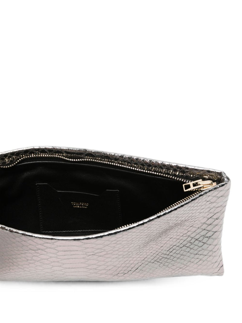 Tom Ford Aura Clutch — Silver Calfskin Leather