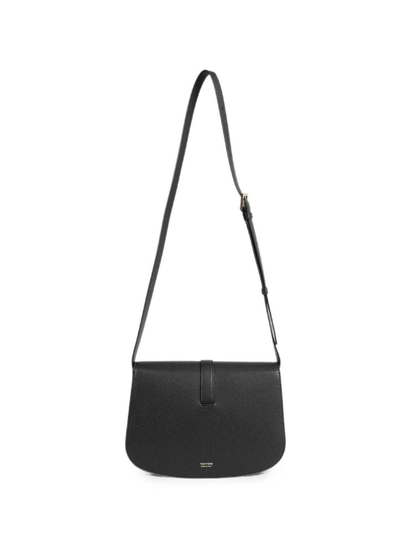 Tom Ford Pebbled Calfskin Shoulder Bag — Black Leather