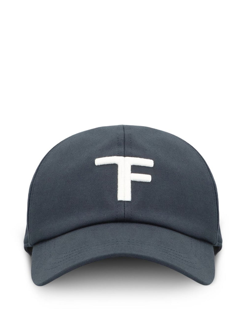 Tom Ford Mh004tcn057g Cotton With Leather Strap Baseball Cap — Blue Caps