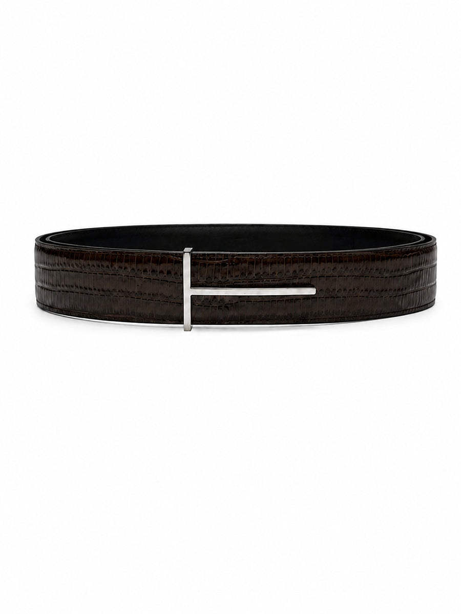 Tom Ford Reversible Calfskin With T-Buckle Belt — Brown