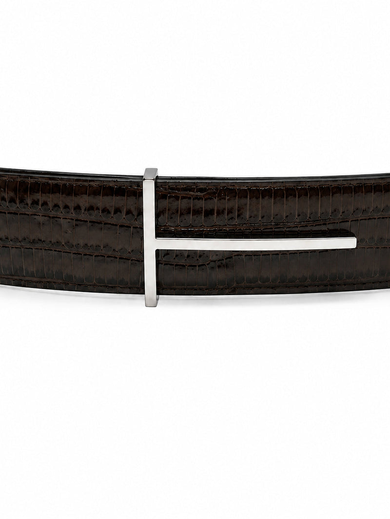 Tom Ford Reversible Calfskin With T-Buckle Belt — Brown