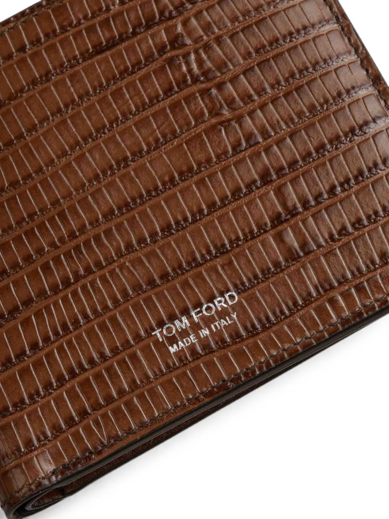 Tom Ford Lizard-Effect Calfskin Wallet — Brown