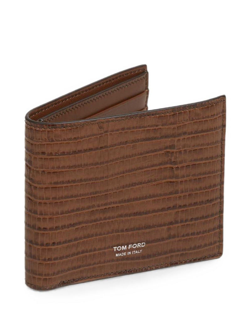 Tom Ford Lizard-Effect Calfskin Wallet — Brown
