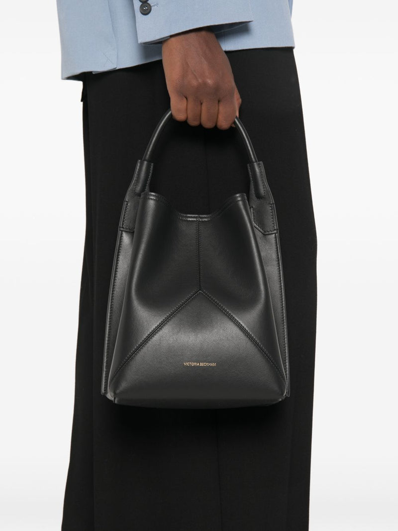 Victoria Beckham Pleated Leather Shoulder Bag — Black