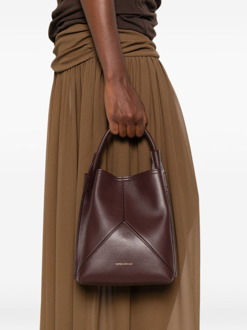 Victoria Beckham Pleated Leather Top Handle Bag — Burgundy