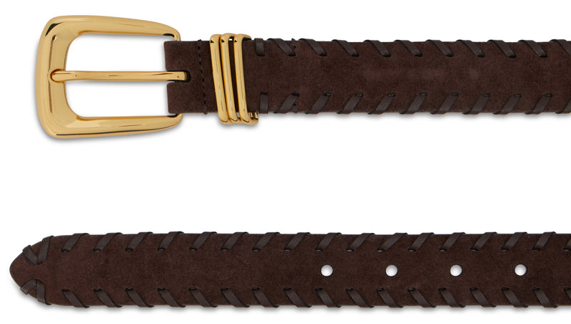 Veronica Beard Gold Buckle Leather Belt — Brown Calf Skin