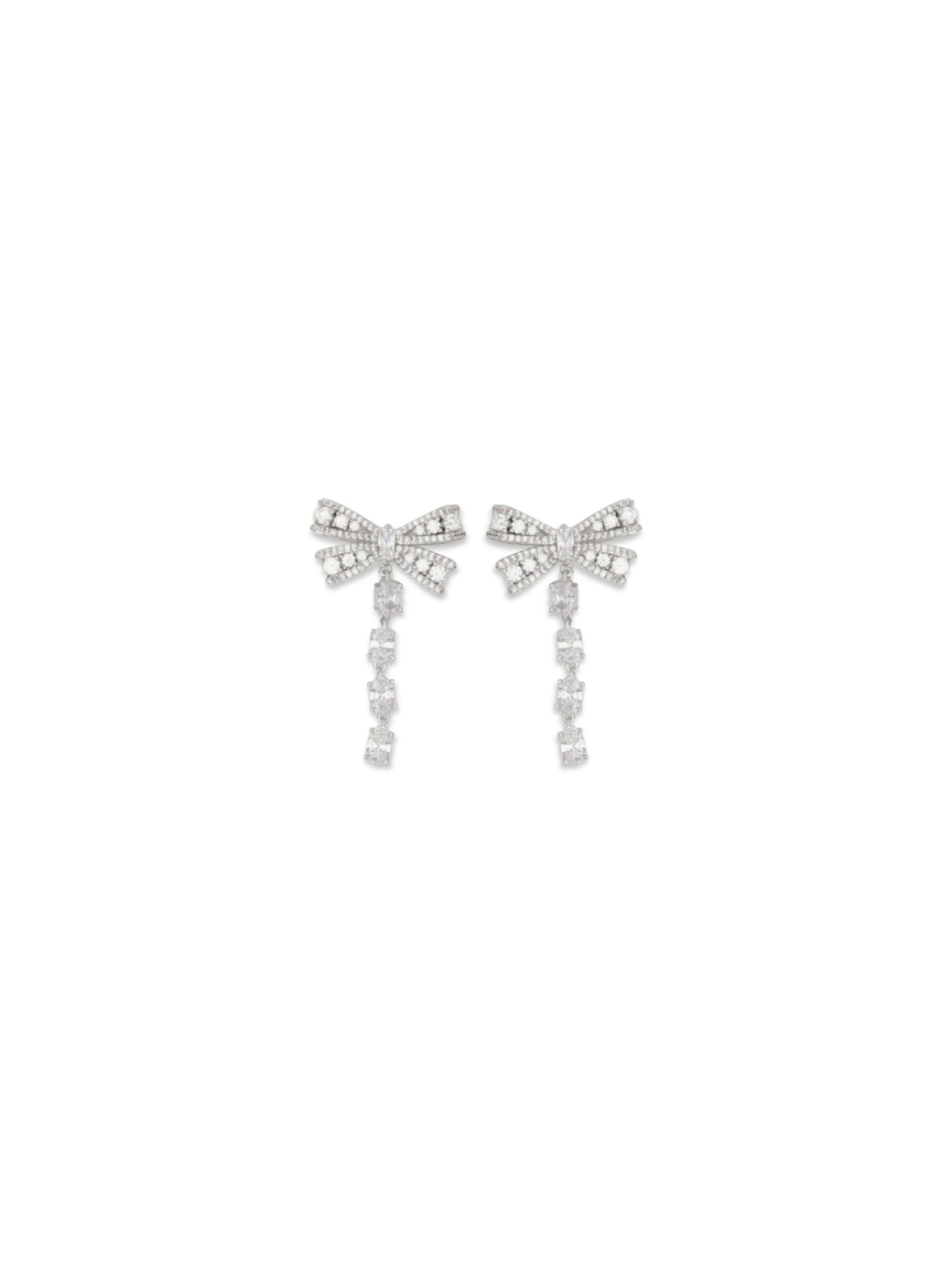 Self-Portrait Crystal Bow Drop Earrings — Silver Brass