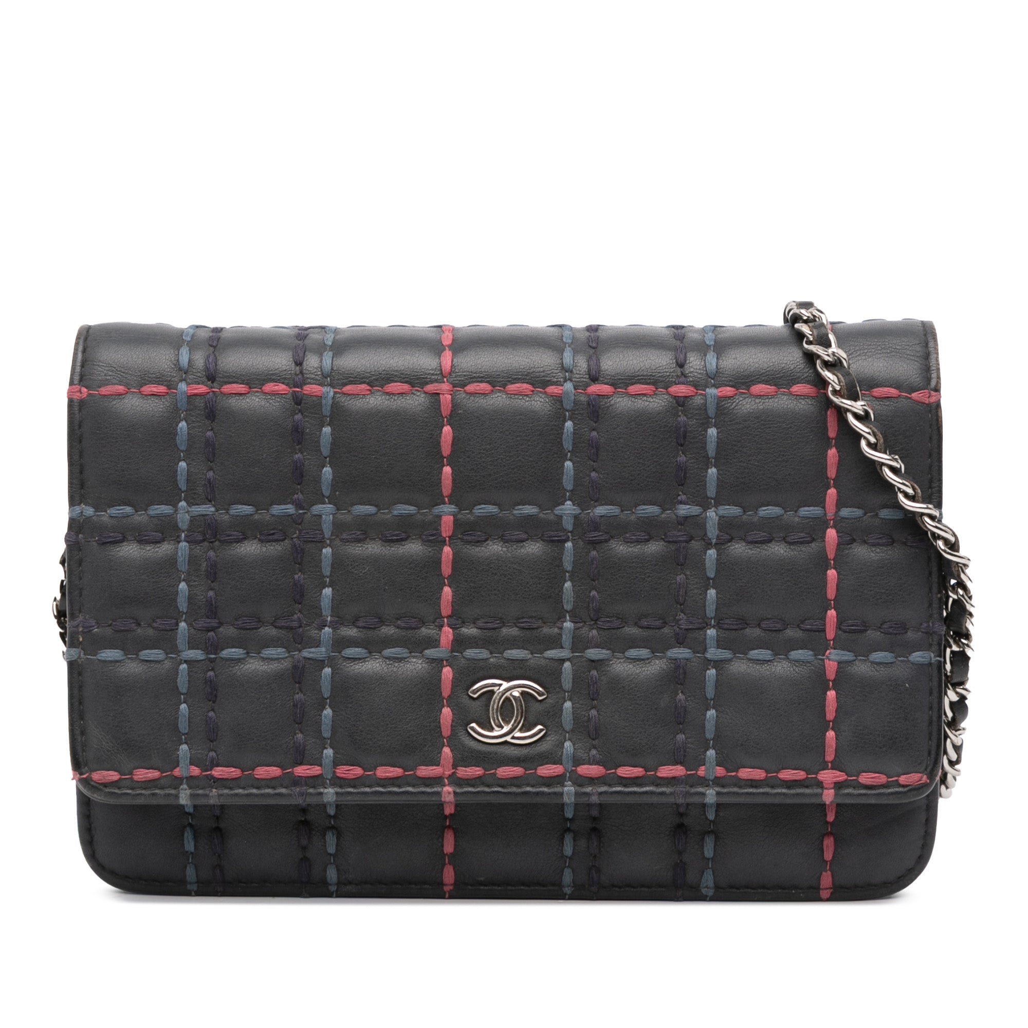 CC Square Stitched Calfskin Wallet on Chain - Image 1