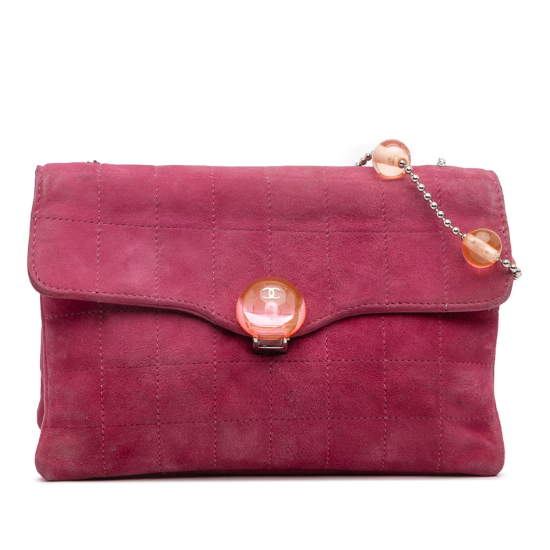 CC Choco Bar Suede Beaded Chain Flap