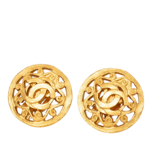 CC Gold Plated Arabesque Round Clip On Earrings - Image 1