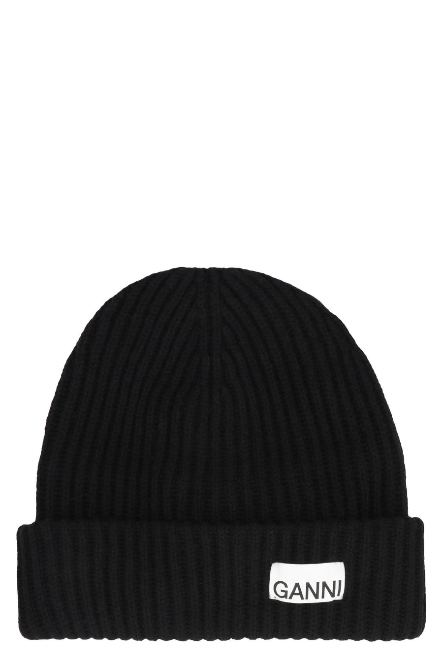 Ganni A4429 Ribbed Wool Knit Beanie — Black Beanies
