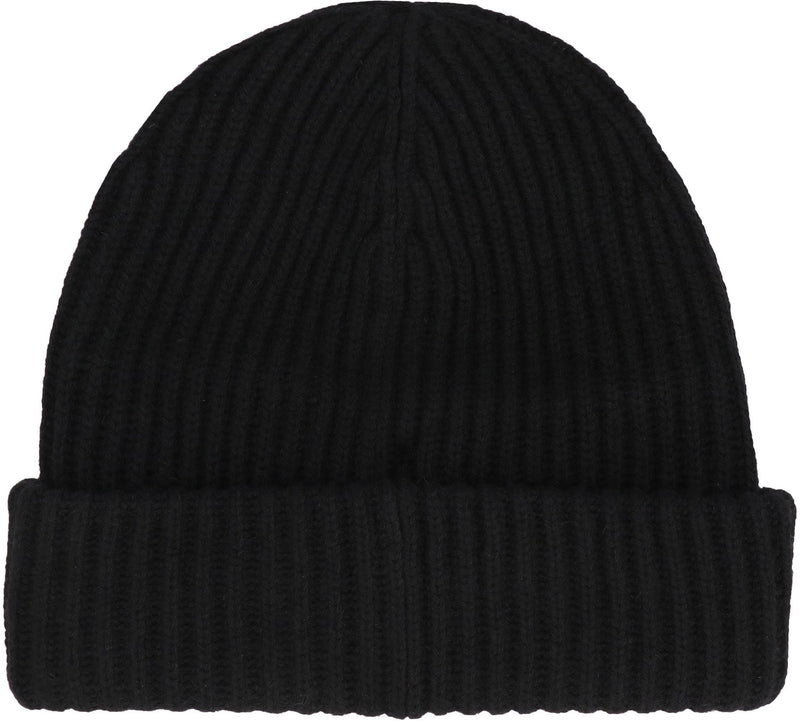 Ganni A4429 Ribbed Wool Knit Beanie — Black Beanies