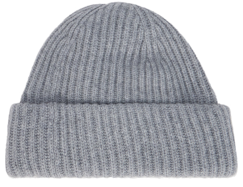 Ganni A4429 Ribbed Wool-Blend Beanie — Gray Beanies