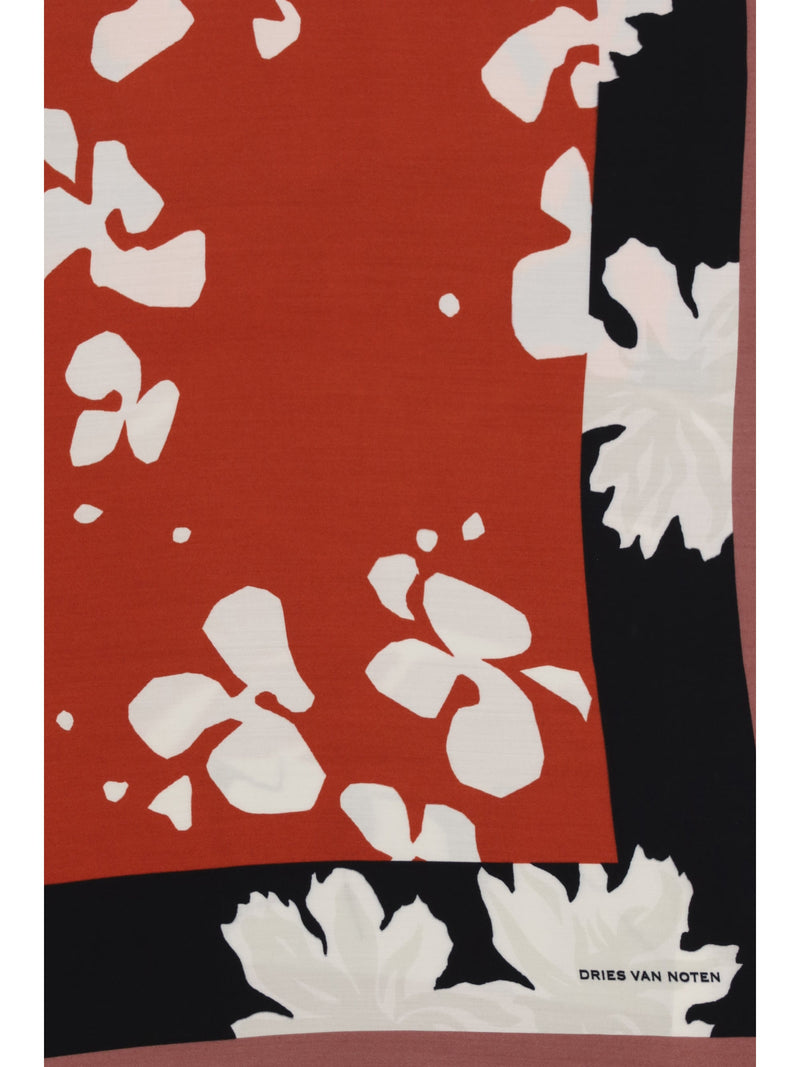 Dries Van Noten Floral-Print Viscose Scarf — Red Scarfs