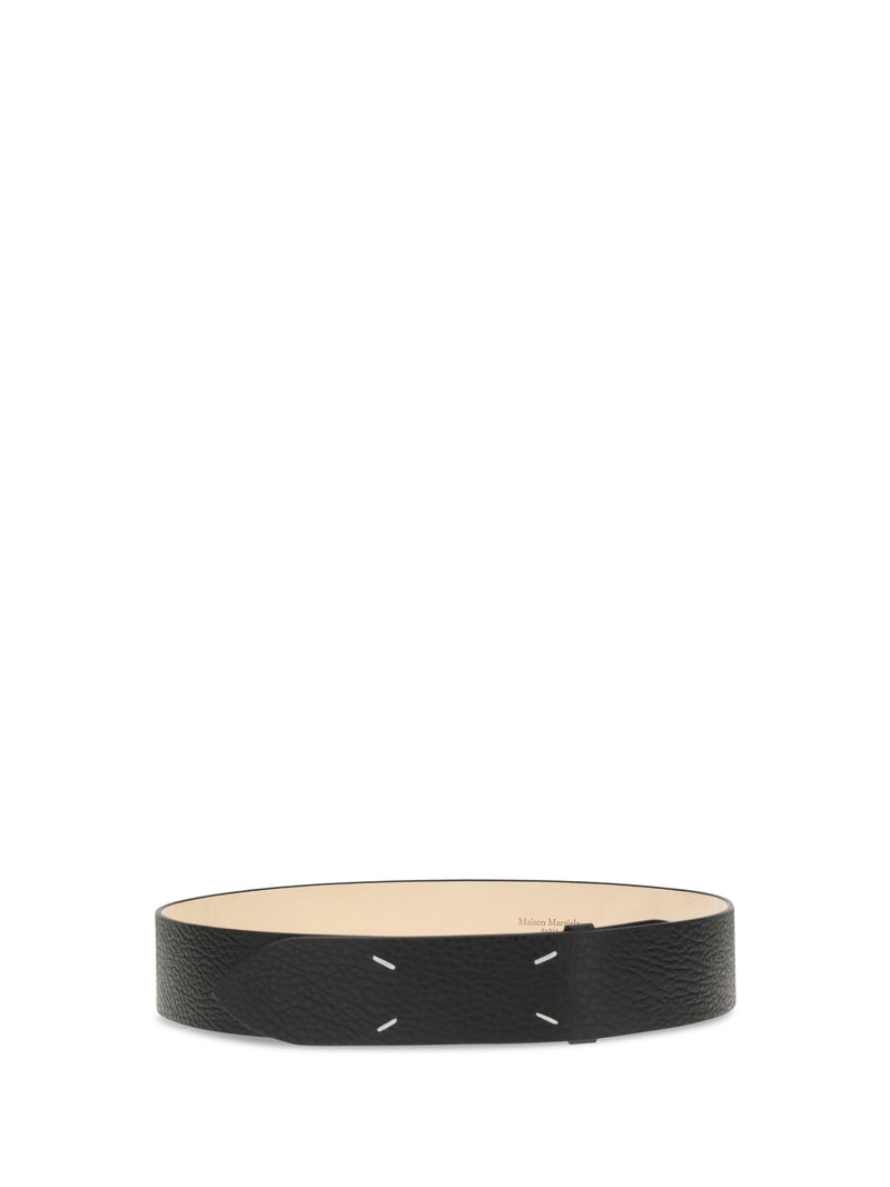 Maison Margiela Grained Four-Stitch Belt — Black Calf Leather Bos Taurus