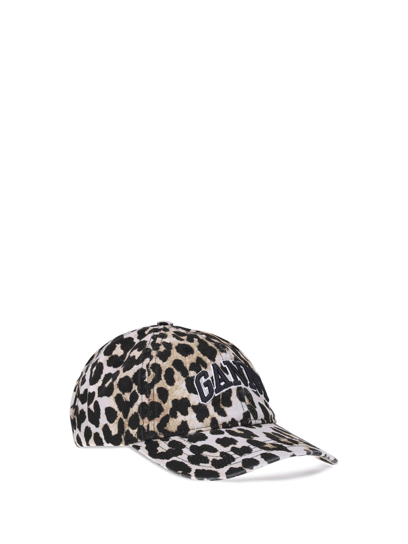 Ganni A6898 Leopard-Print Cotton Baseball Cap — Multicolor Caps