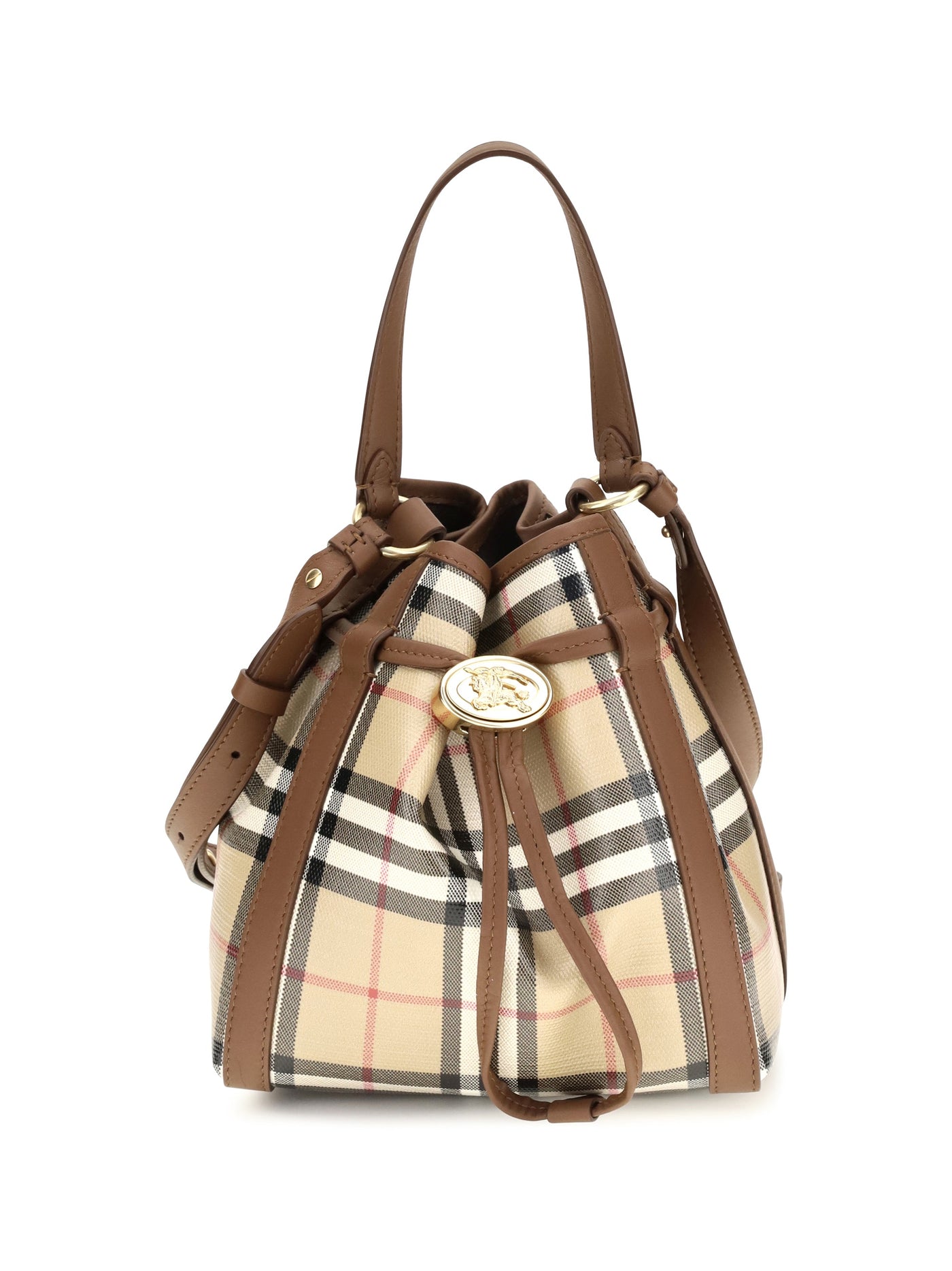 Burberry Check Bucket Bag — Beige Calf Leather Bos Taurus