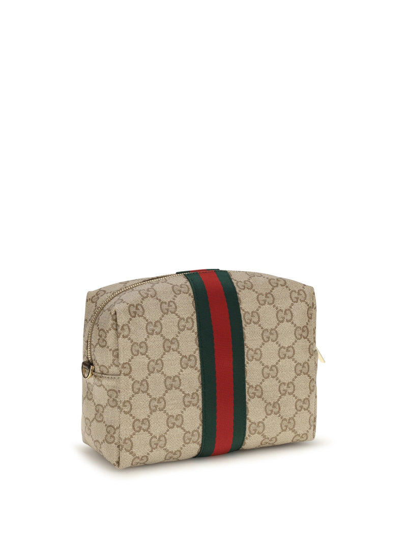 Gucci Gg Canvas With Web Stripe Shoulder Bag — Beige Fabric