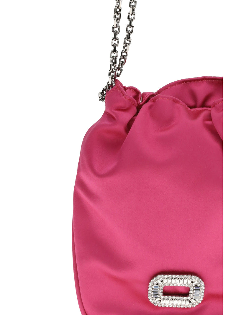 Roger Vivier Nano Pilgrim Bucket Bag — Pink Silk