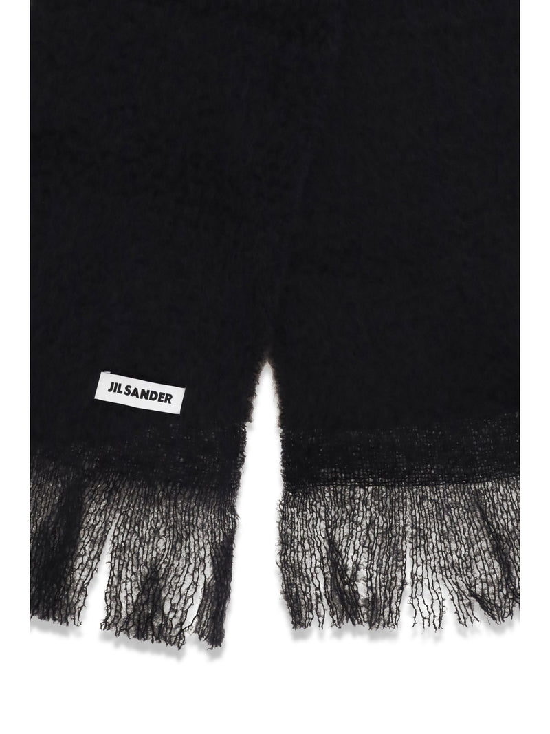 Jil Sander Wool With Logo Scarf — Black (ovis Aries) Scarfs
