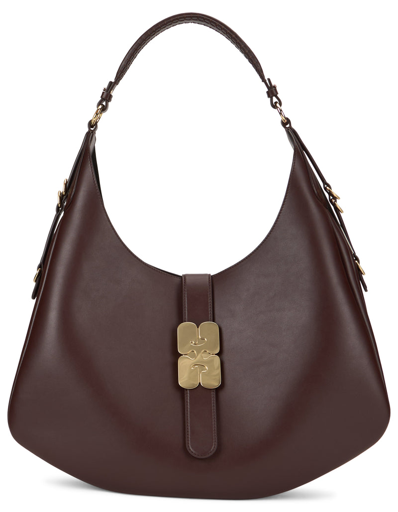 Ganni Calfskin Shoulder Bag — Brown